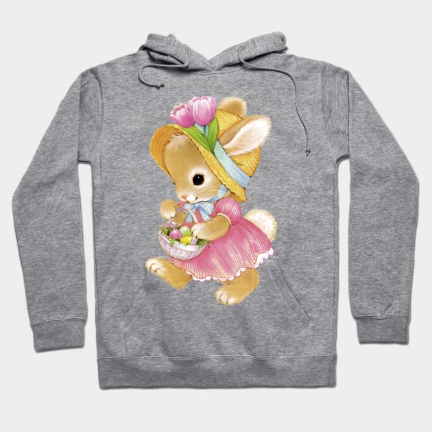 Cute Retro Vintage Easter Bunny Girl with Basket Hoodie by PUFFYP